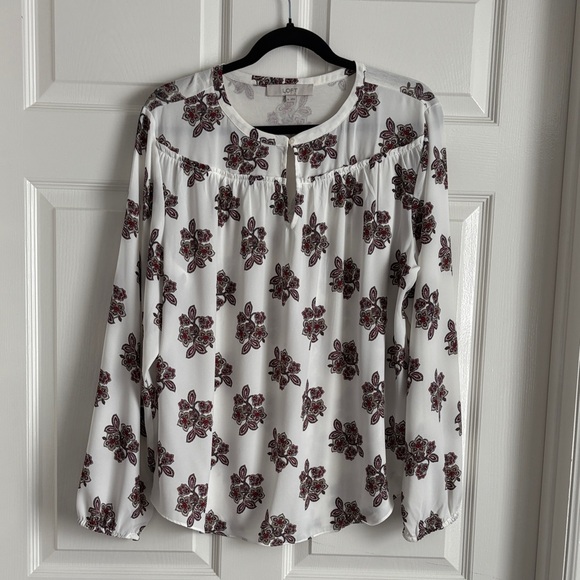 LOFT Floral Blouse in White and Red - Picture 1 of 6